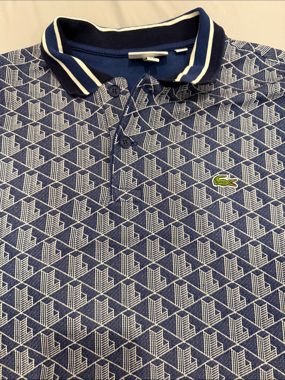 Lacoste Men’s Blue White Monogram Polo Shirt 3XL